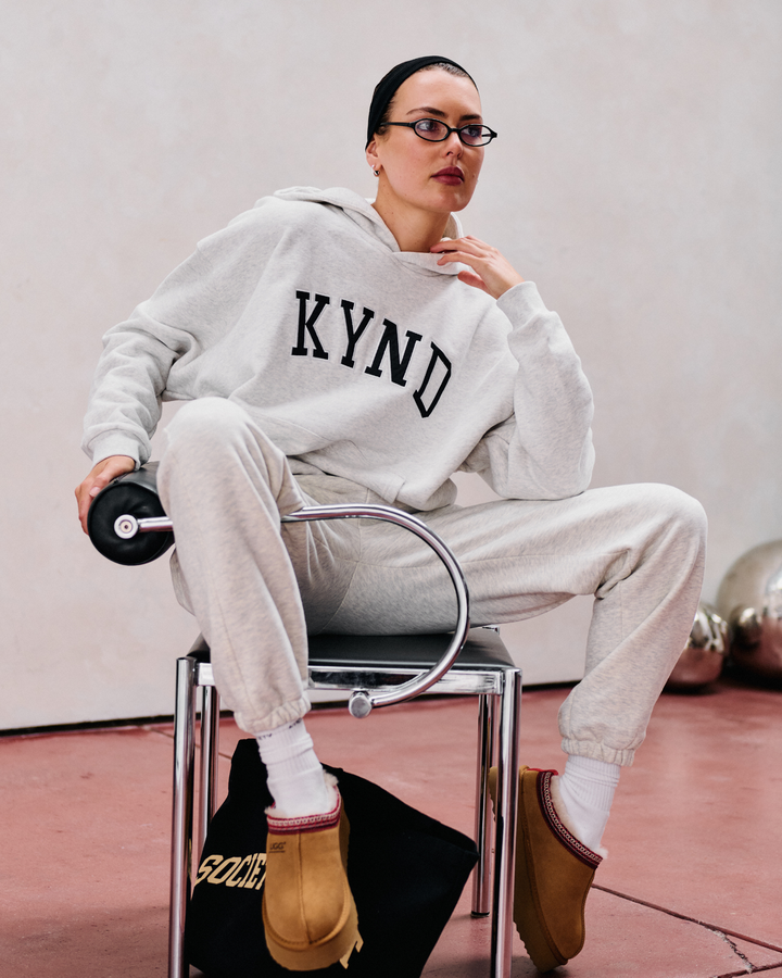 Oversized Varsity Hoodie - Grey Marle